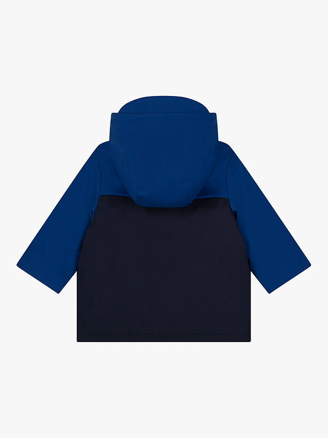 Carrément Beau Baby Colour Block Water Repellent Hooded Rain Coat, Blue/Multi