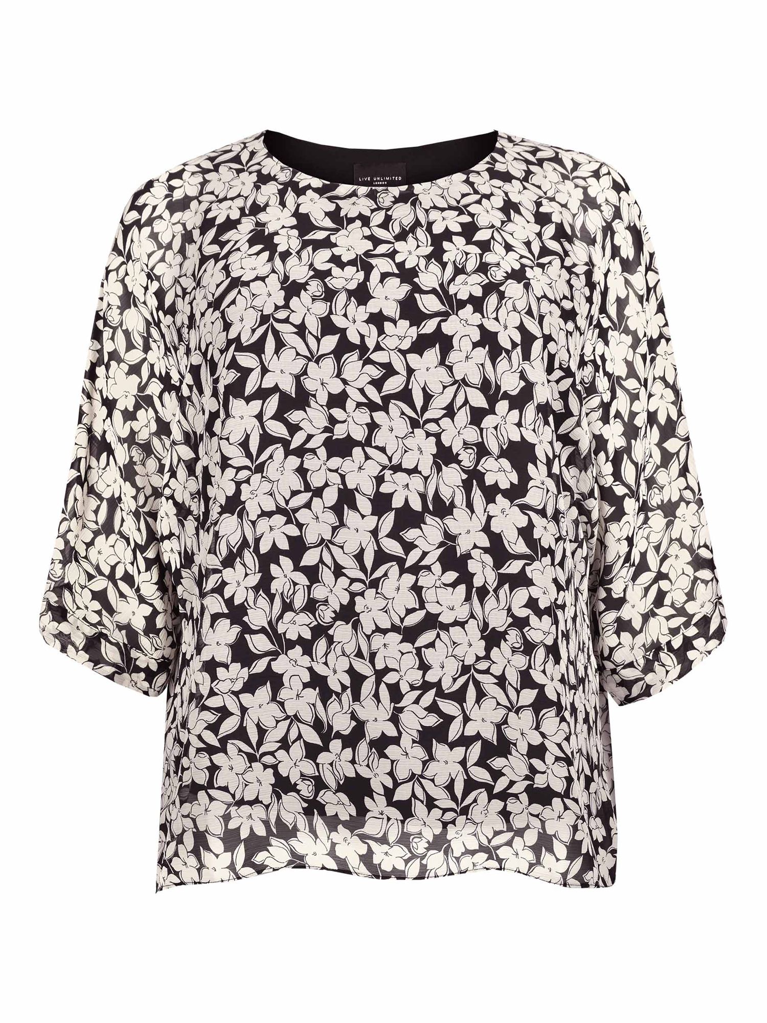 Live Unlimited Chiffon Floral Swing Top, Black/Ivory at John Lewis ...