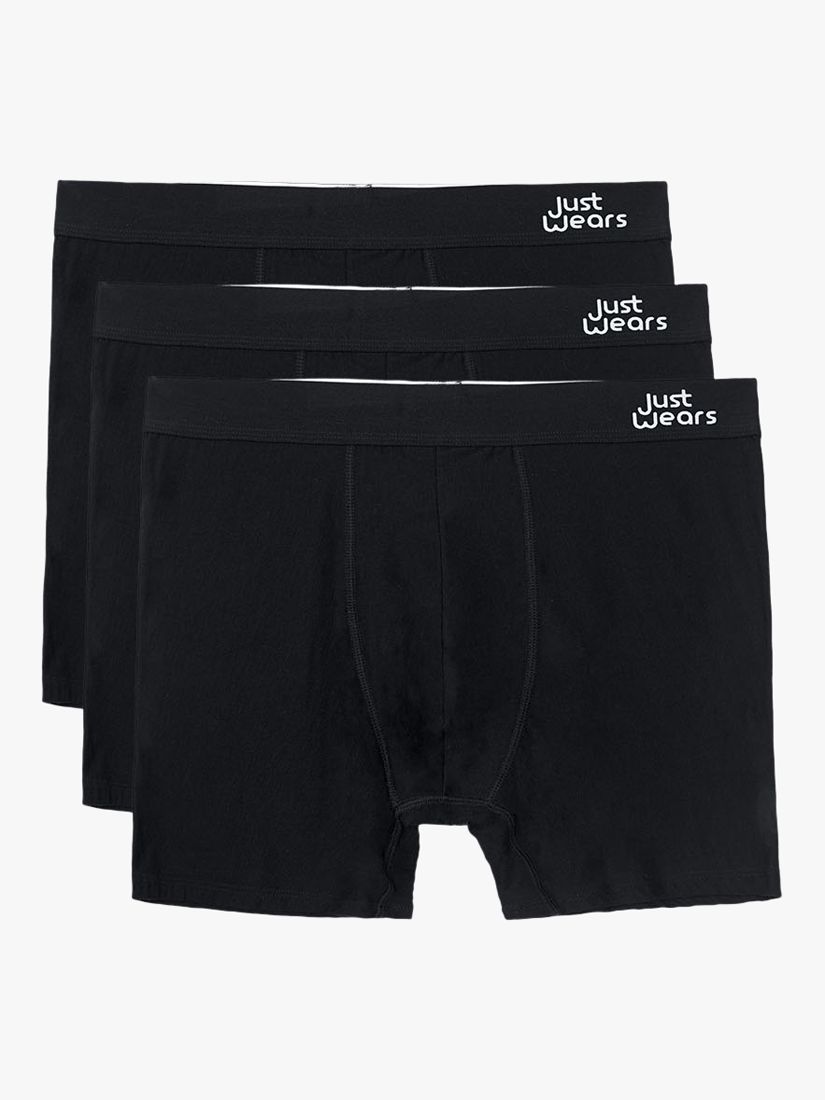 JustWears Active Boxers, Pack of 3, All Black at John Lewis & Partners