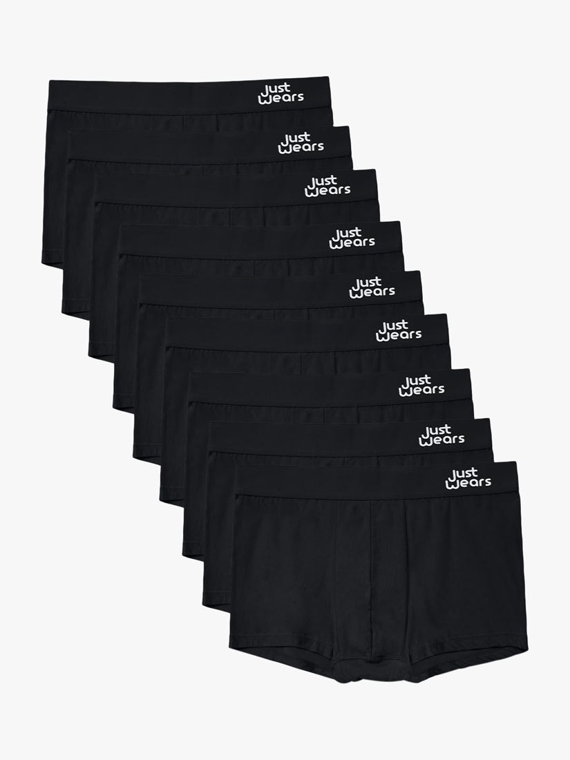 JustWears Active Trunks, Pack of 9, All Black, S