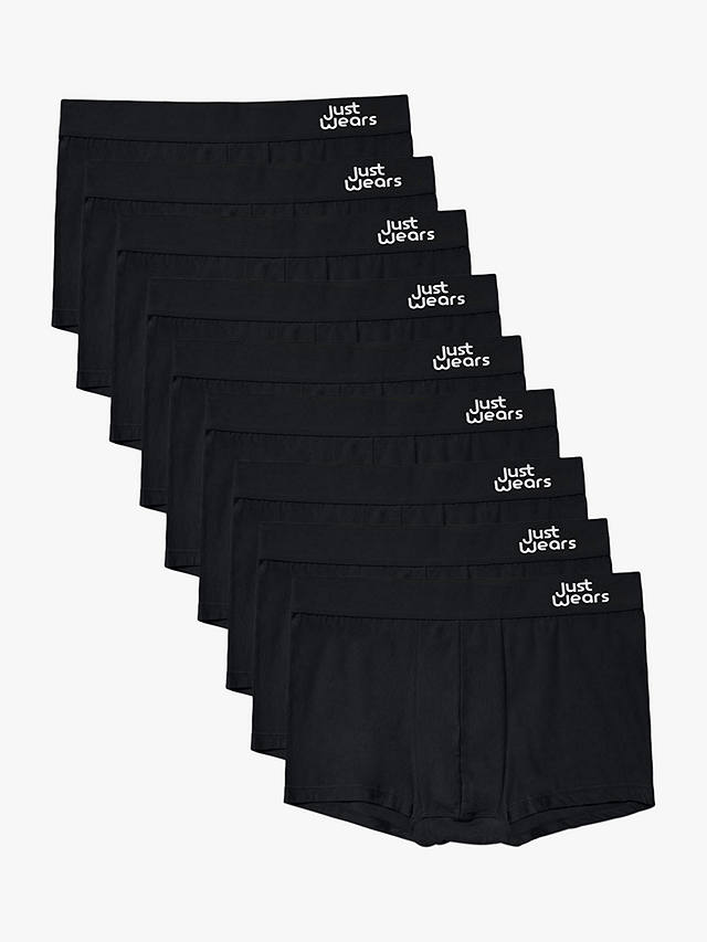 JustWears Active Trunks, Pack of 9, All Black