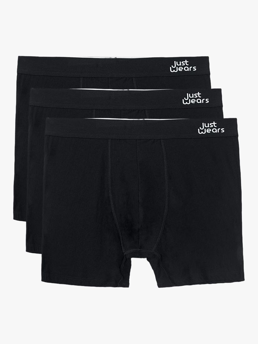 JustWears Pro Boxers, Pack of 3, All Black, S