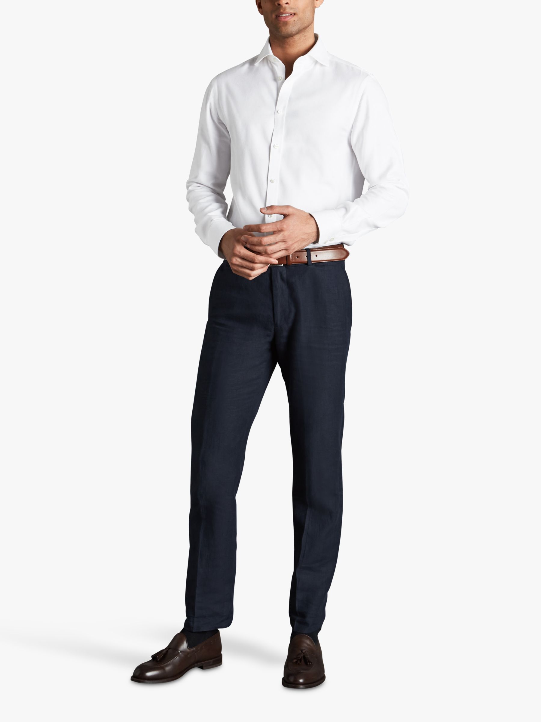 Charles Tyrwhitt Linen Slim Fit Trousers, Dark Navy at John Lewis ...