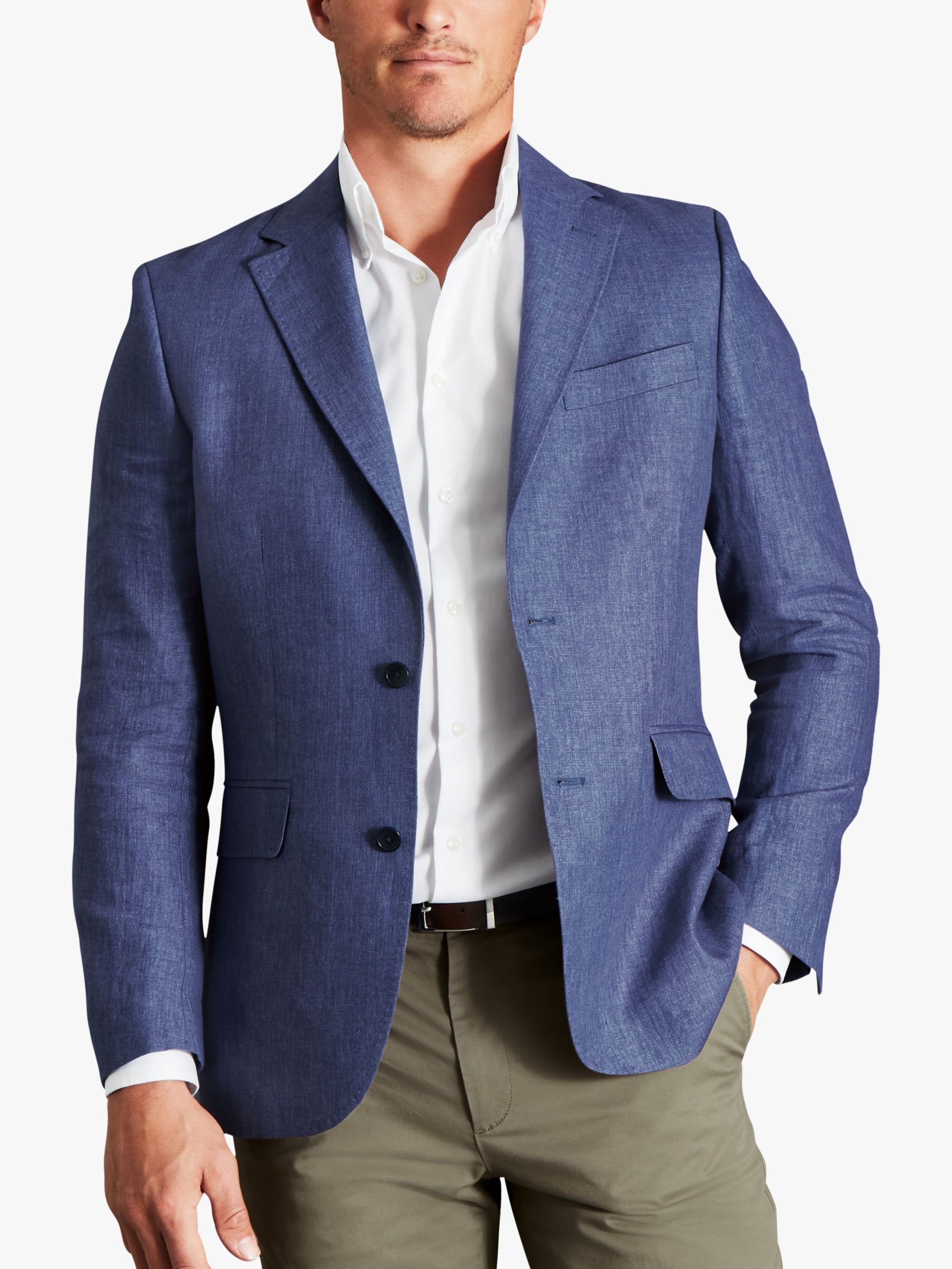 Charles Tyrwhitt Italian Linen Slim Fit Jacket, Blue, 36R