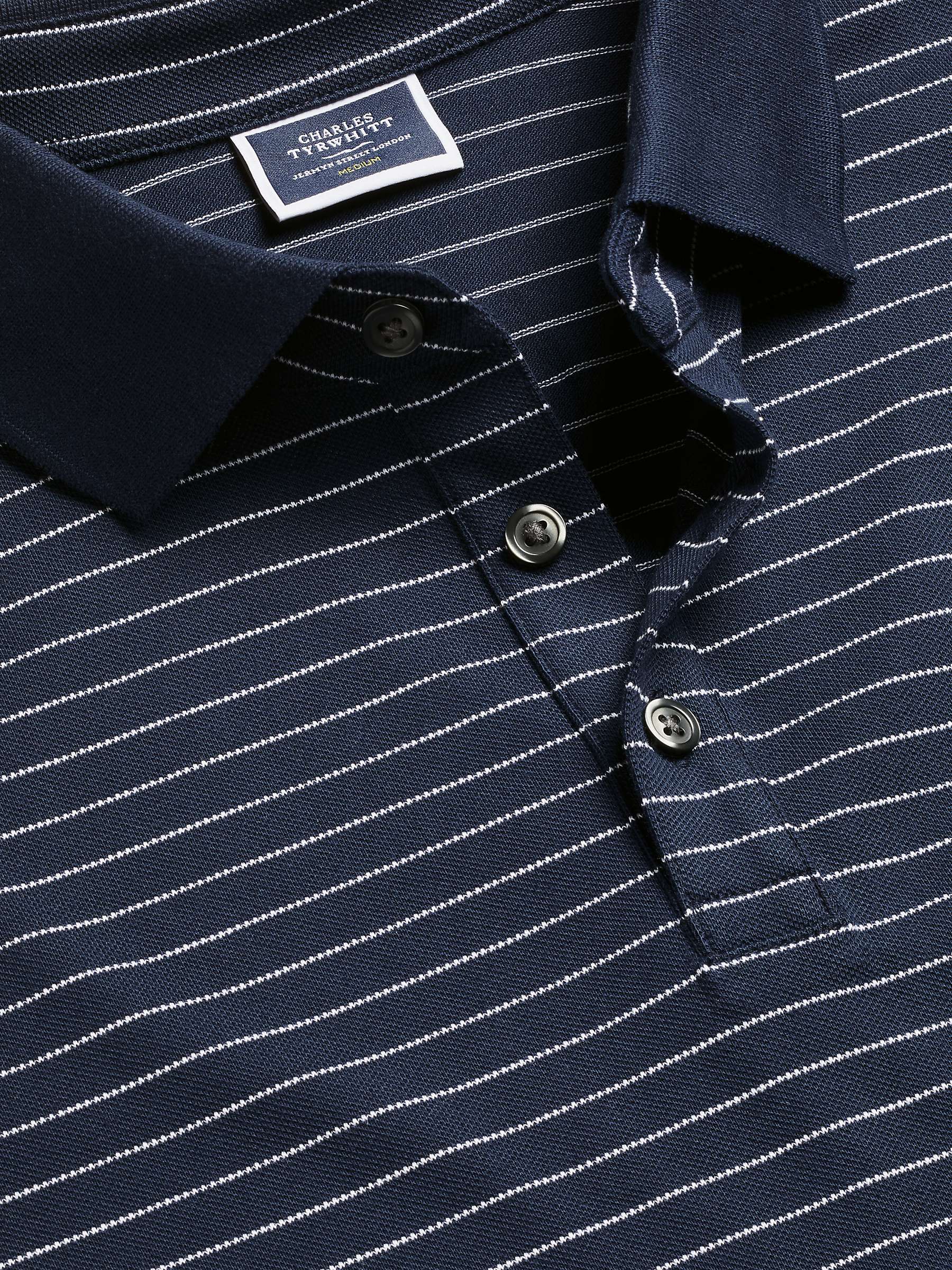 Charles Tyrwhitt Stripe Pique Polo Shirt, Navy & White Pin Stripe at ...