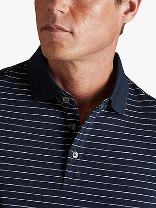 Charles Tyrwhitt Stripe Pique Polo Shirt, Navy & White Pin Stripe