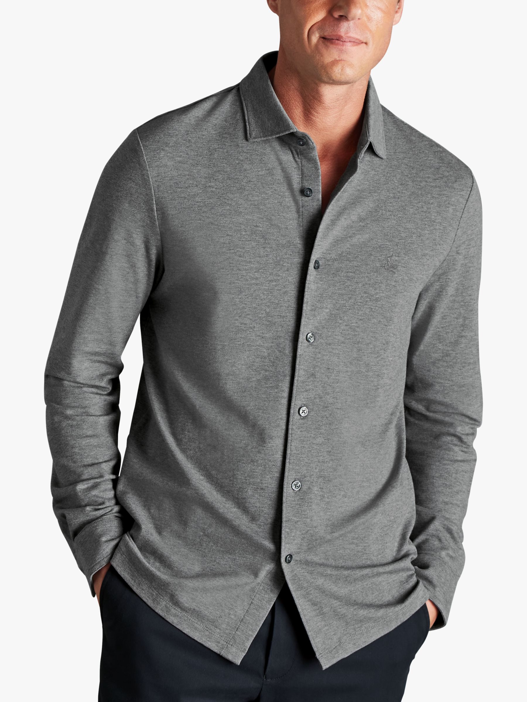 Charles Tyrwhitt Pique Jersey Shirt, Grey Marl at John Lewis & Partners
