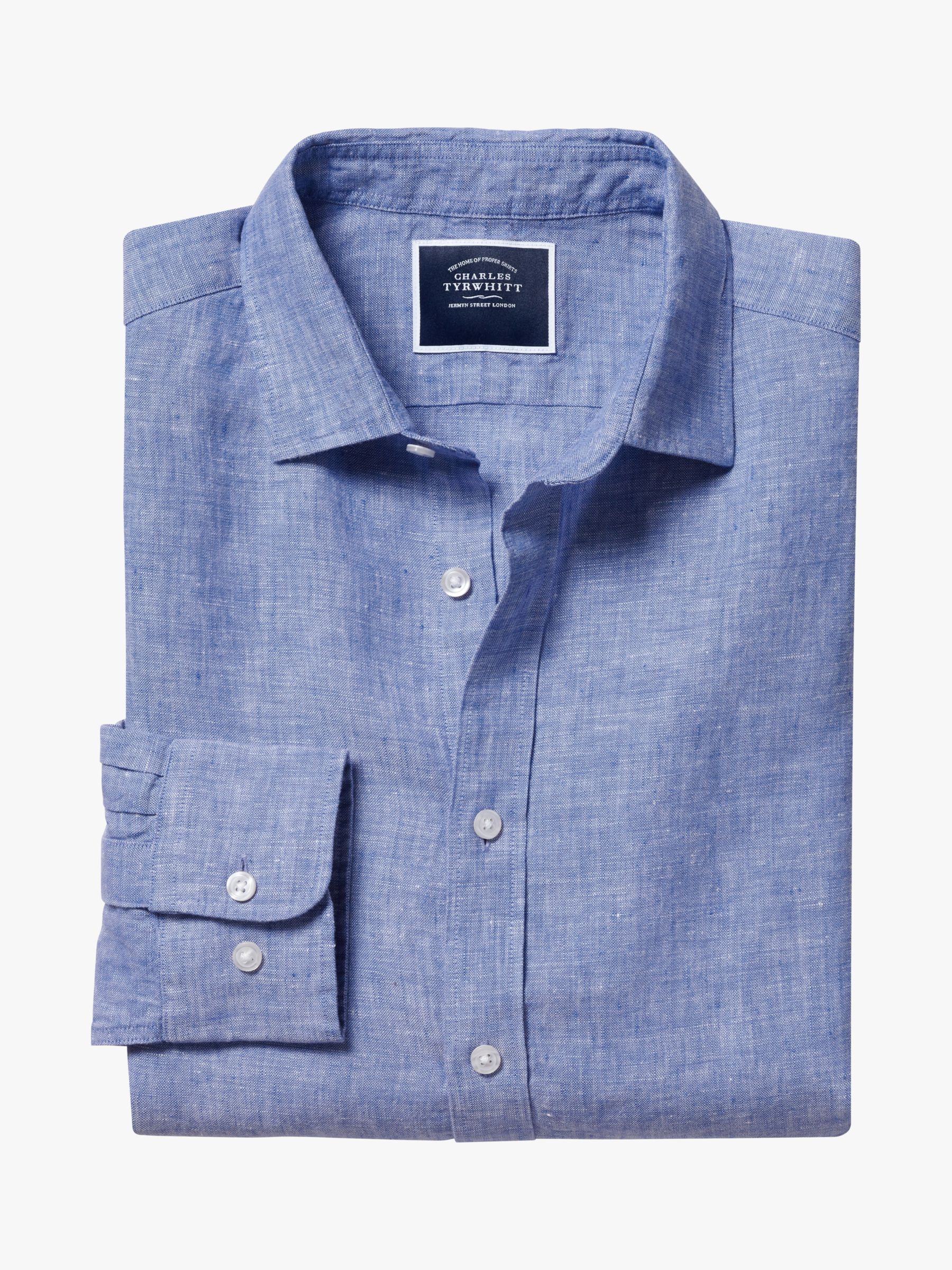 Charles Tyrwhitt Linen Slim Fit Shirt, Cobalt Blue at John Lewis & Partners