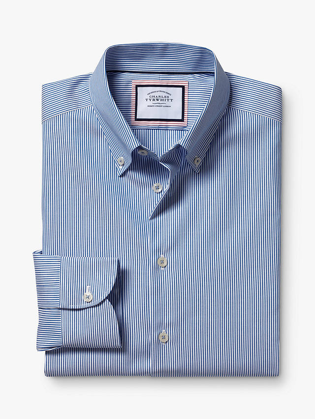 Charles Tyrwhitt Button Down Collar Non-Iron Striped Classic Fit Shirt,  Cobalt Blue