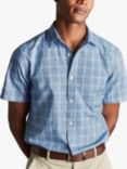 Charles Tyrwhitt Check Cotton Linen Blend Short Sleeve Shirt, Indigo Blue