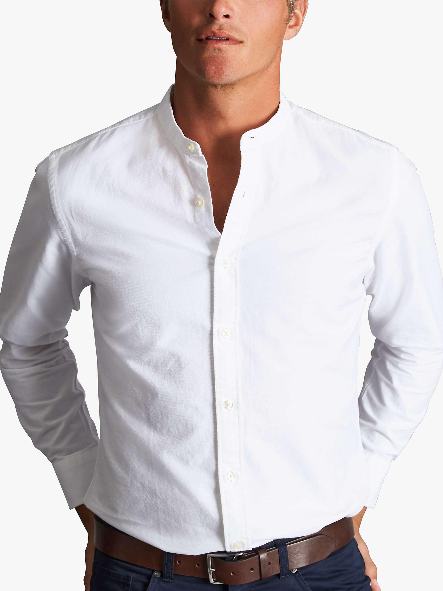 Buy Charles Tyrwhitt Cotton Linen Blend Collarless Slim Fit Shirt, White Online at johnlewis.com