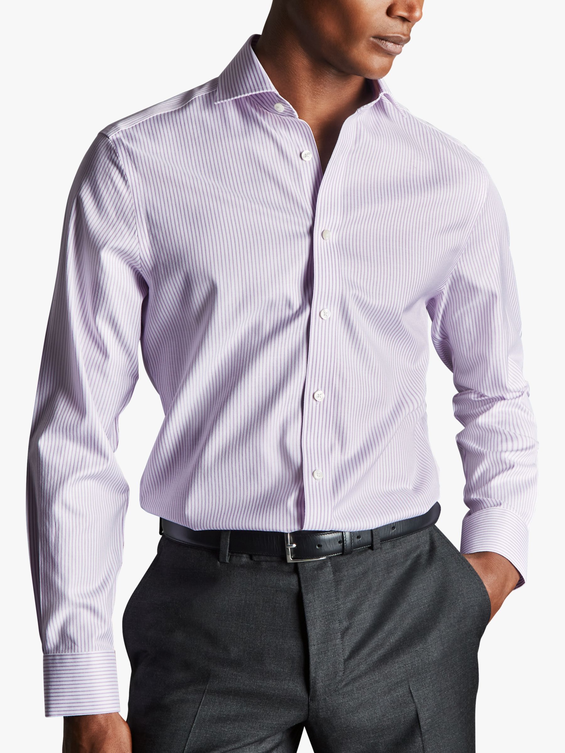 Charles Tyrwhitt Stripe Cutaway Collar Slim Fit Non-Iron Shirt