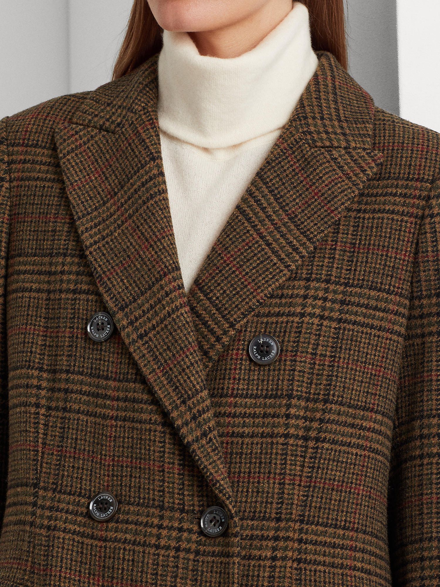 Ralph Lauren Plaid Double Breasted Coat, Guncheck Loden