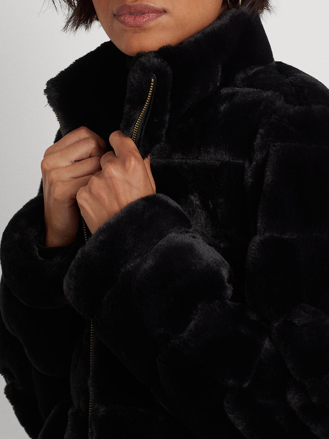 Ralph Lauren Quilted Faux Fur Coat, Black