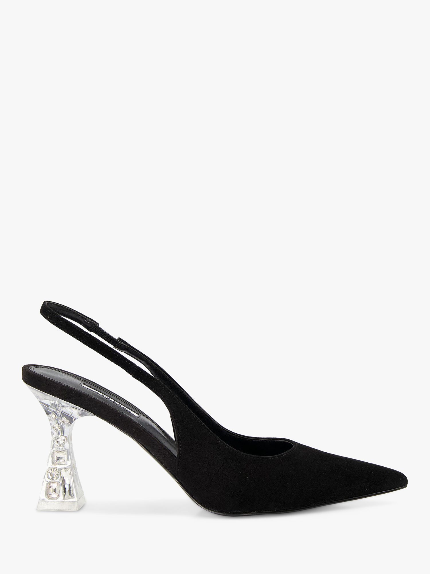 Dune Carnation Suede Embellished Heel Slingback Court Shoes, Black, 3
