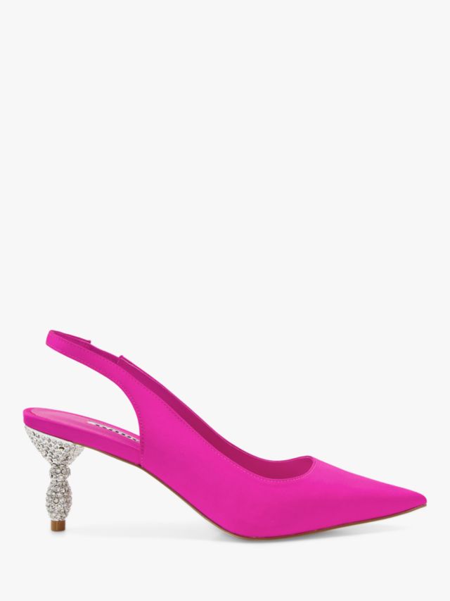 Dune Cristal Embellished Heel Slingback Court Shoes, Pink, 3