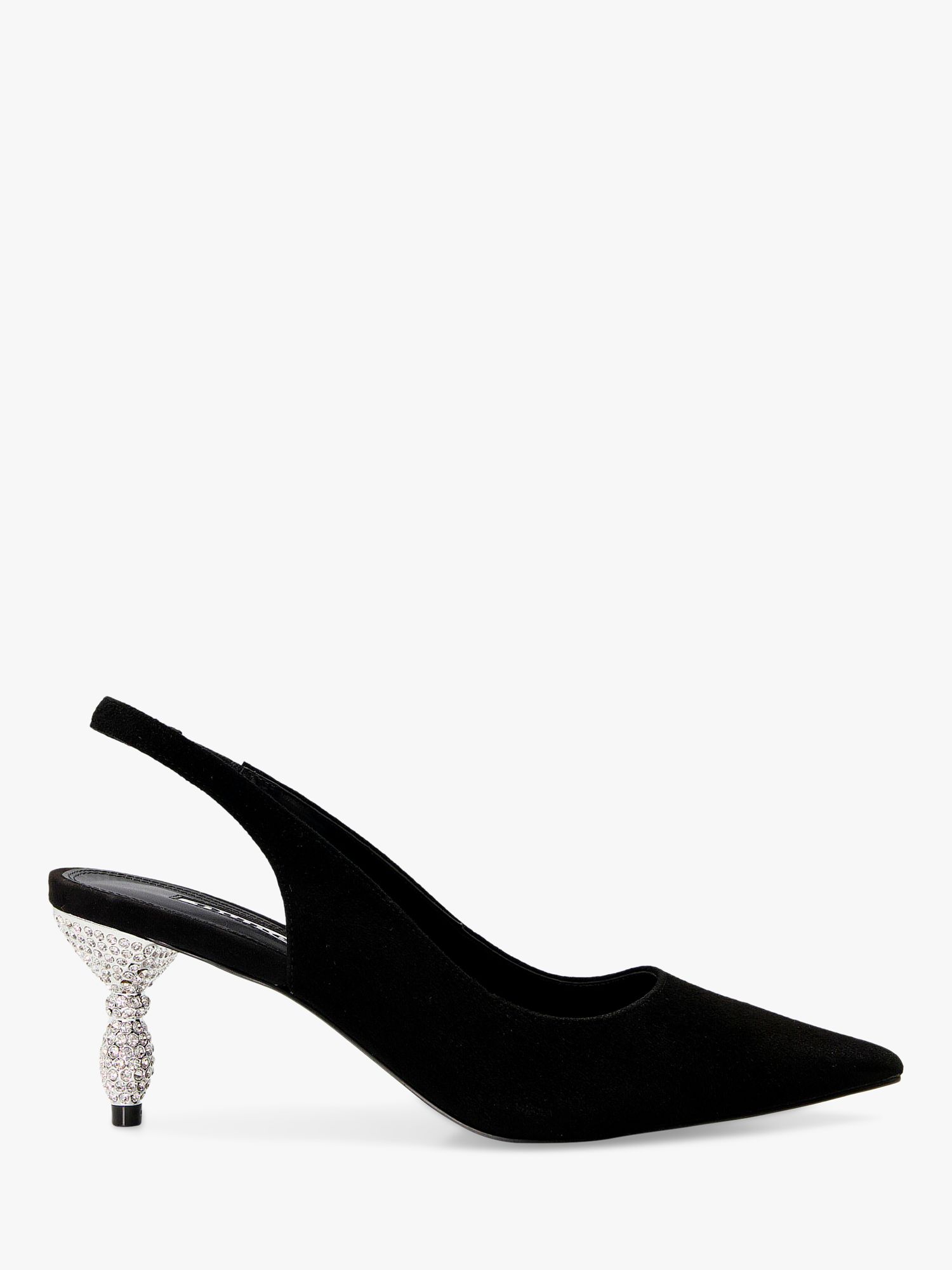 Dune Cristal Suede Embellished Heel Slingback Court Shoes, Black, 3