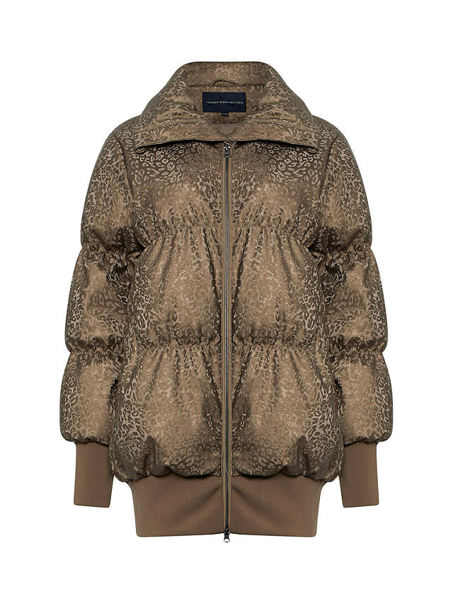 French Connection Eona Leopard Print Vegan Puffer Jacket, Bronze Multi