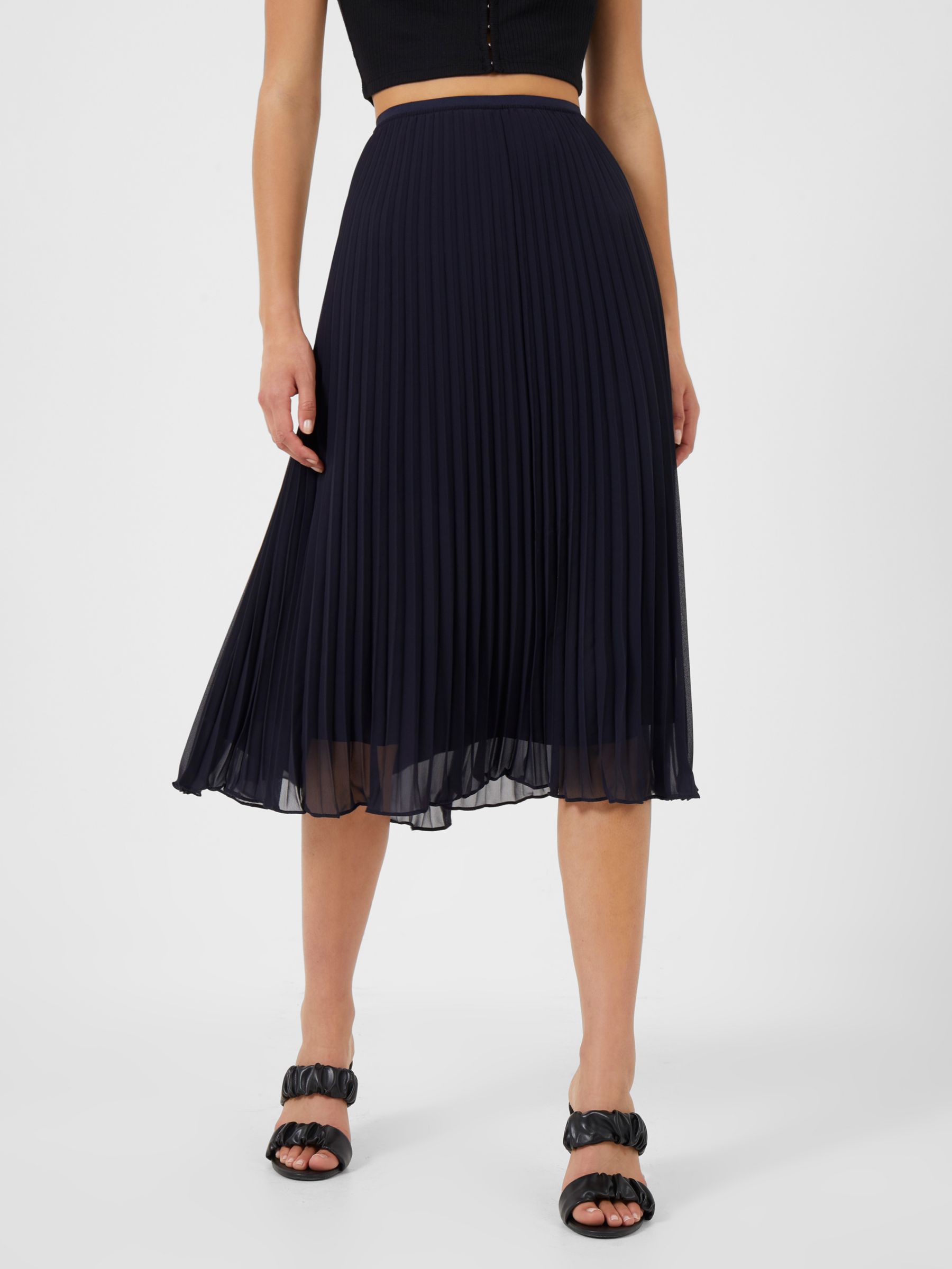 French Connection Ella Pleated Midi Skirt, Black at John Lewis & Partners