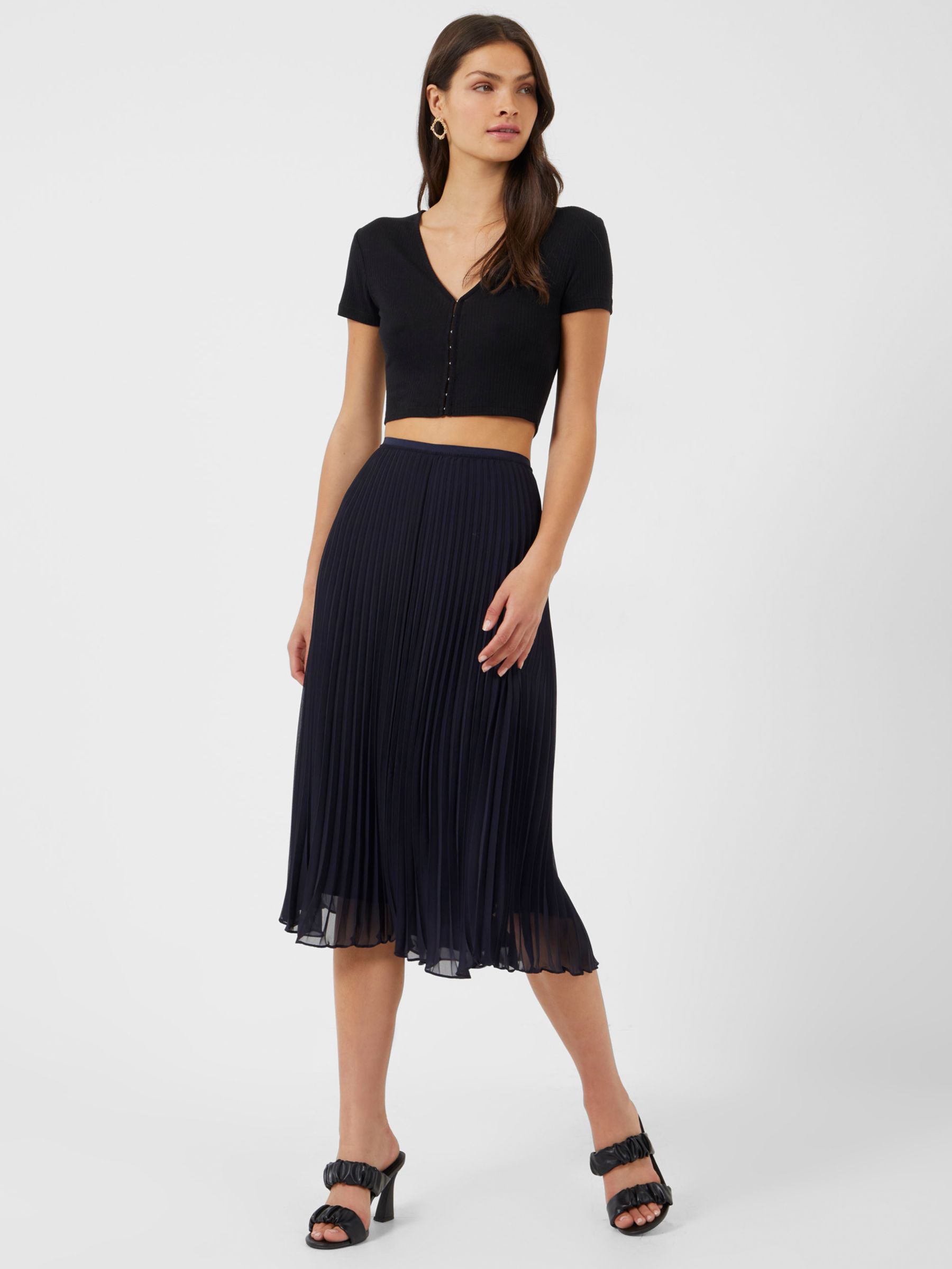 French Connection Ella Pleated Midi Skirt, Utility Blue at John Lewis ...