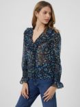 French Connection Ferna Bella Long Sleeve Blouse, Black/Multi