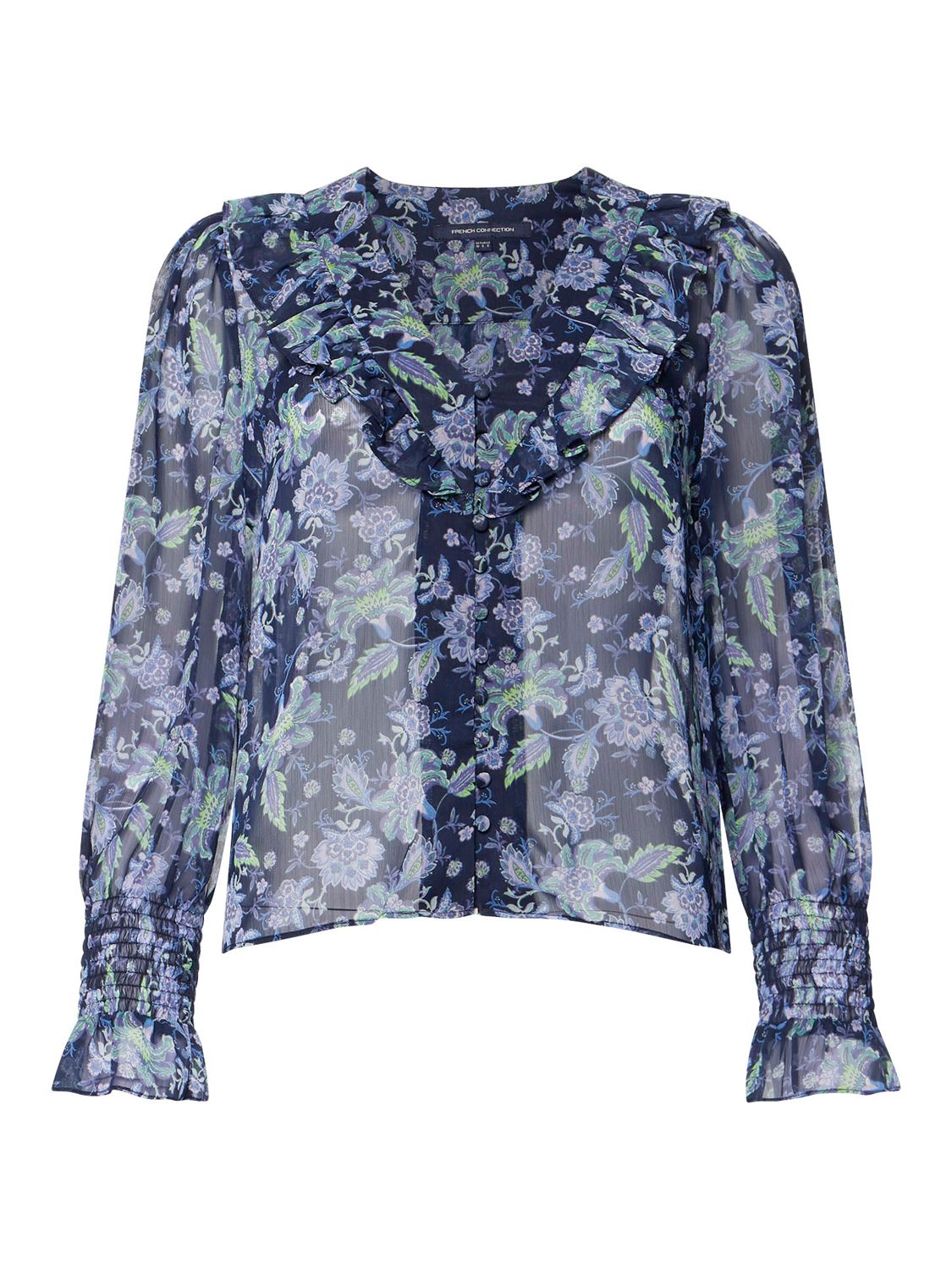 French Connection Gloria Recycled Ruffle Top, Indigo/Multi at John ...