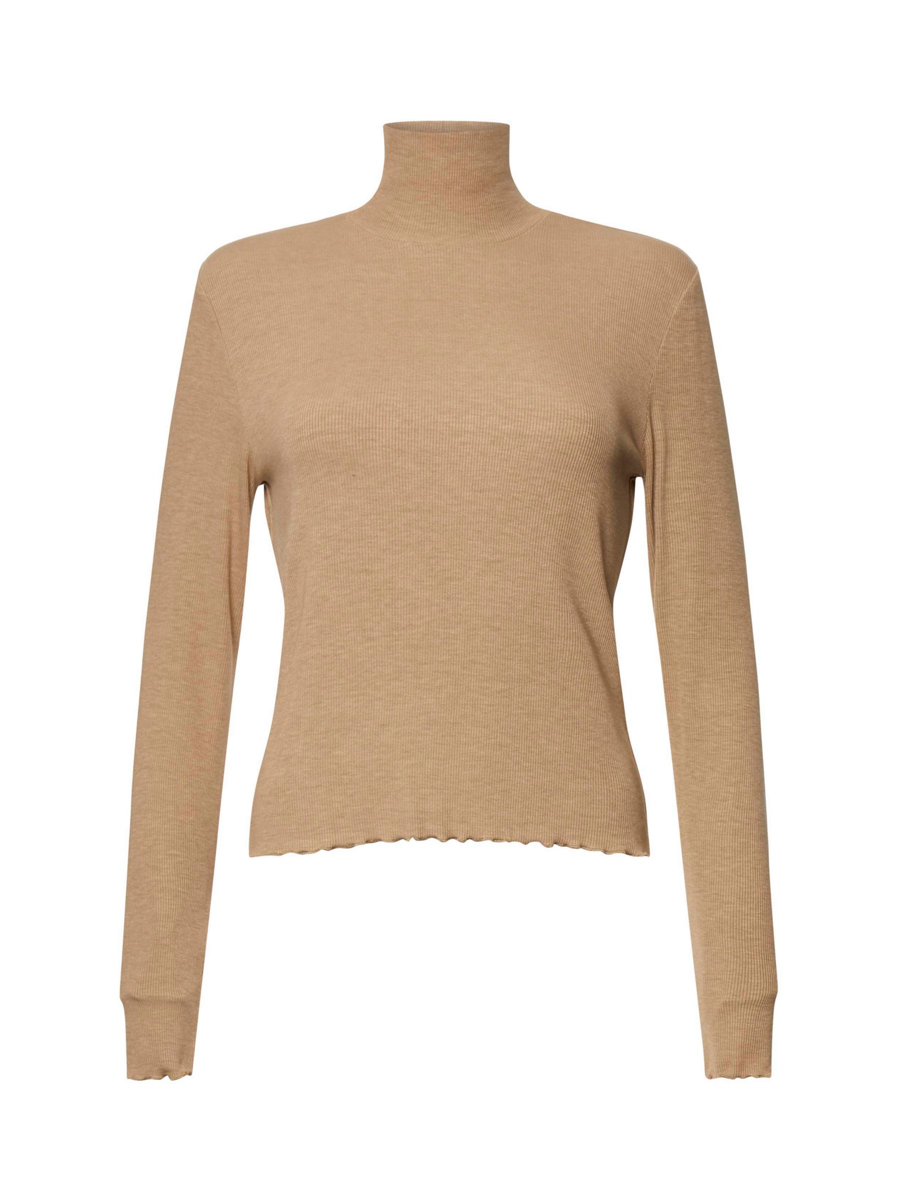 French Connection Tam Ribbed Jersey Top, Camel at John Lewis & Partners