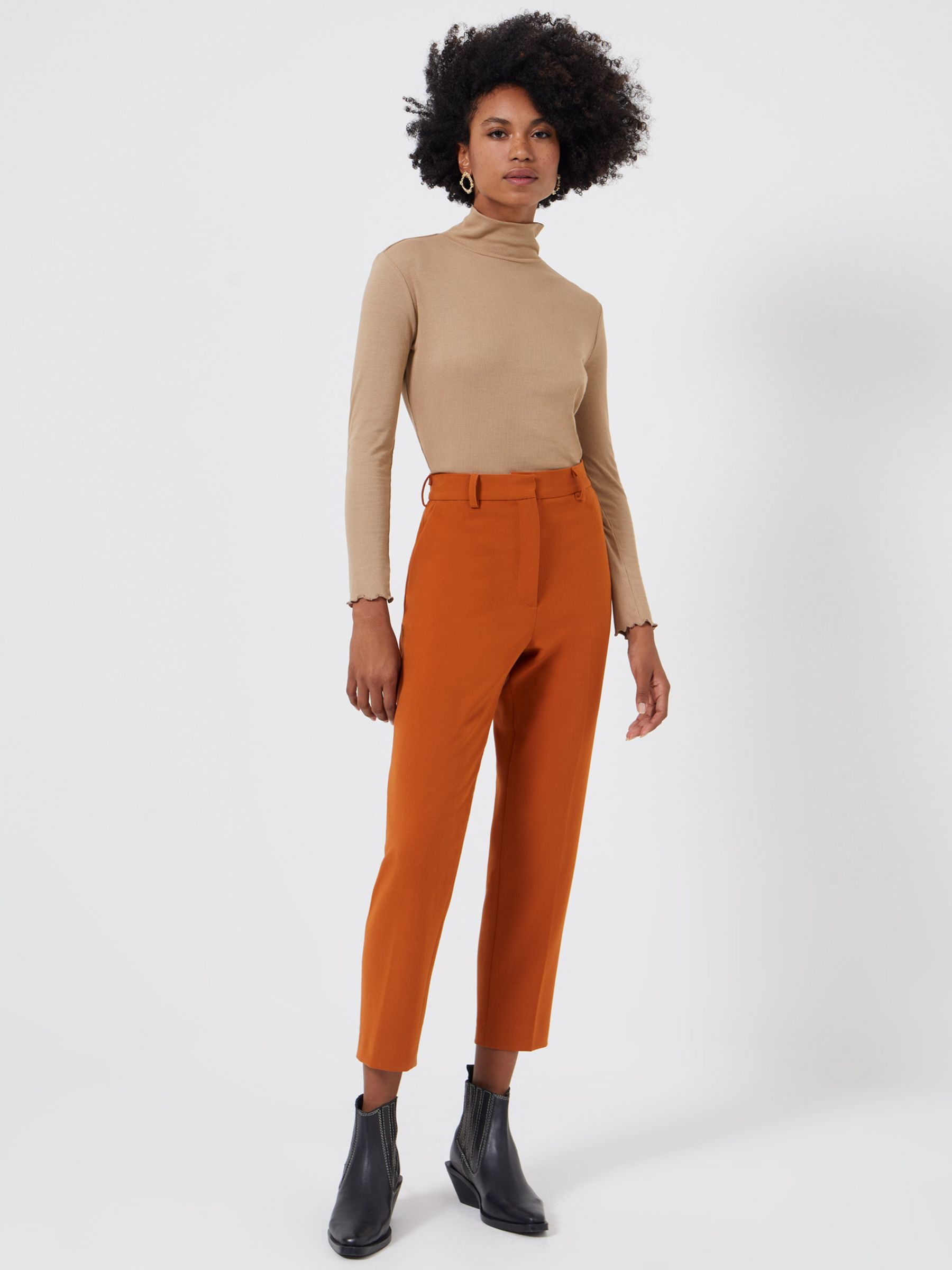 French Connection Buntie Whisper Ruth Cropped Trousers, Leather Brown ...