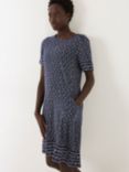 FatFace Simone Jersey Wave Dot Knee Length Dress, Navy/Multi