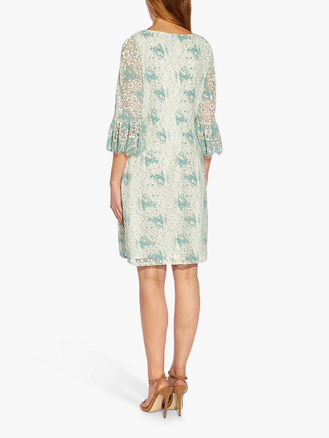 Adrianna Papell Floral Lace Scallop Trim Shift Dress, Ivory/Mint