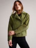 Ted Baker Perforated Suede Biker Jacket, Mid Green