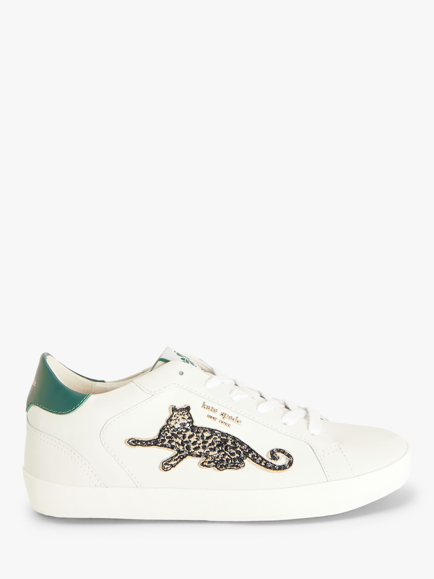 kate spade new york Ace Leopard Low Top Leather Trainers, Arugula/Multi