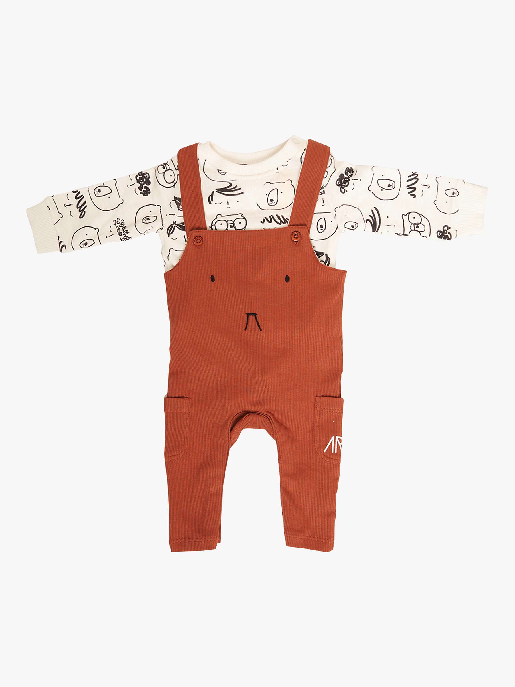 Buy Angel & Rocket Baby Buzzy Bear Dungarees & Top Set, Brown Online at johnlewis.com