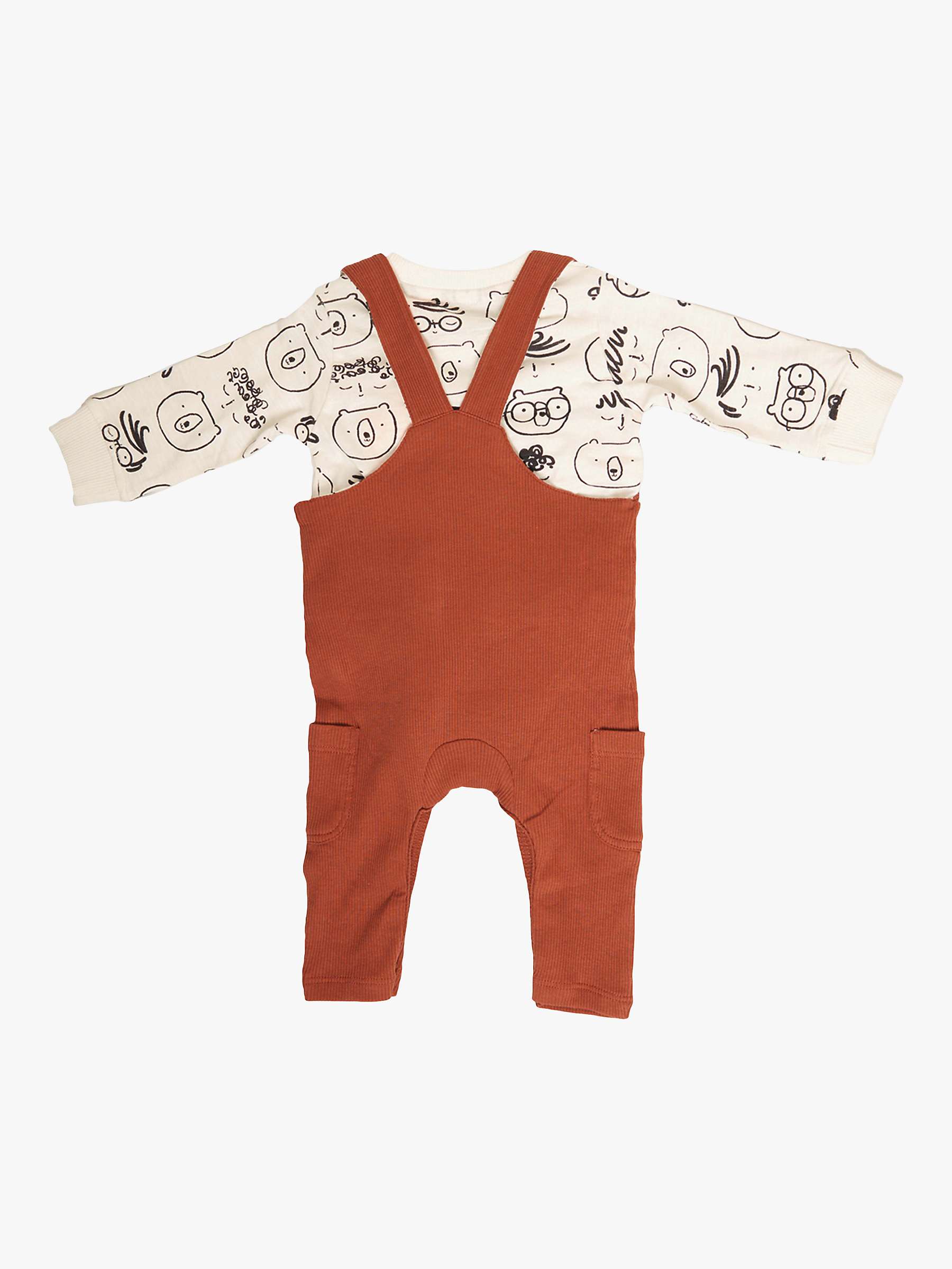 Buy Angel & Rocket Baby Buzzy Bear Dungarees & Top Set, Brown Online at johnlewis.com