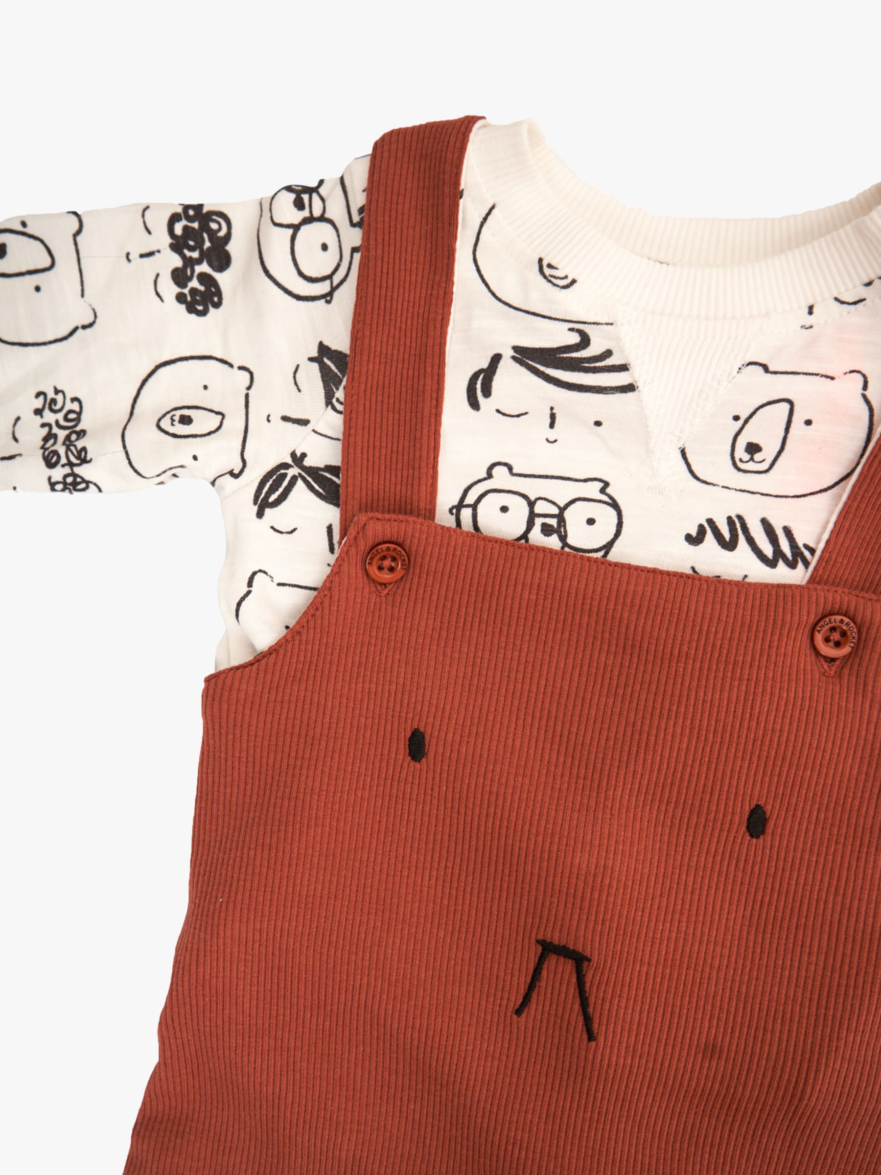 Buy Angel & Rocket Baby Buzzy Bear Dungarees & Top Set, Brown Online at johnlewis.com