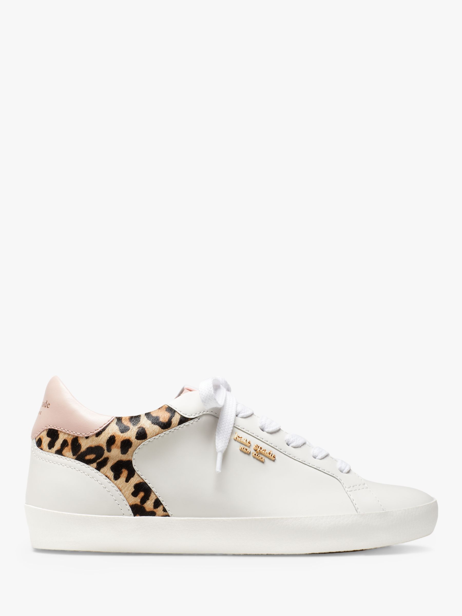 kate spade new york Ace Love Leather Lace Up Trainers, White/Leopard