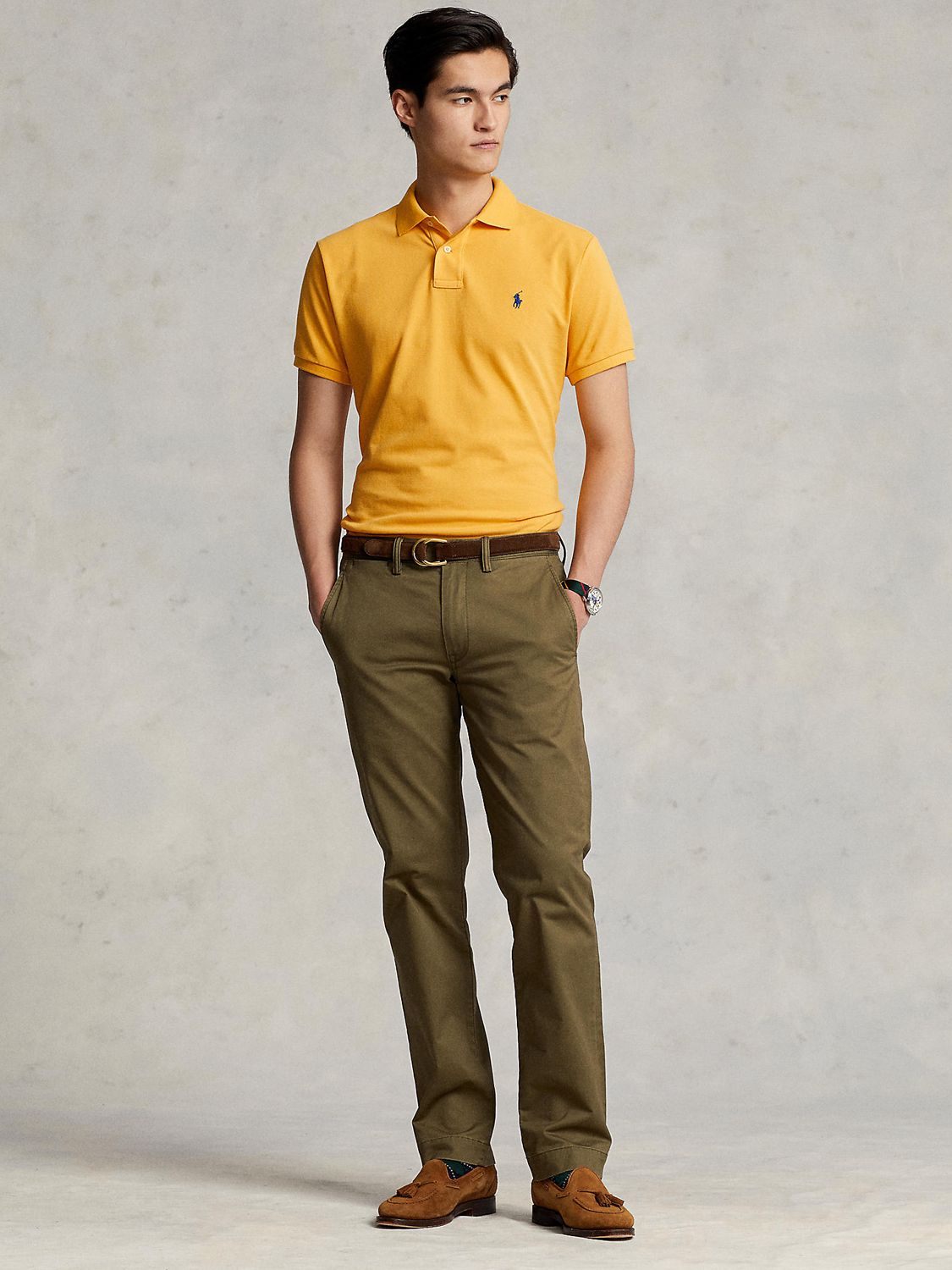 Polo Ralph Lauren Custom Slim Mesh Polo Shirt, Gold Bugle/c7316 at John  Lewis & Partners