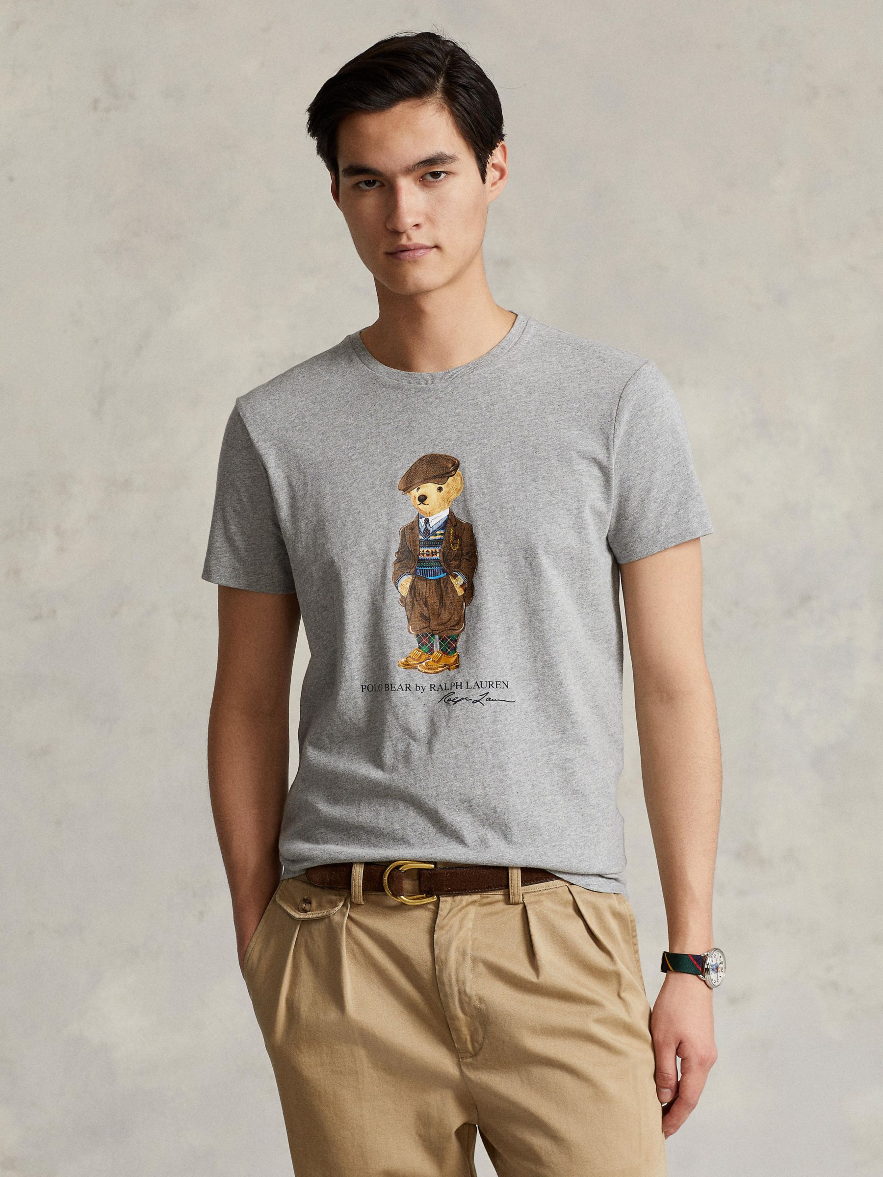 Polo Ralph Lauren Heritage Polo Bear T-Shirt, Grey at John Lewis & Partners