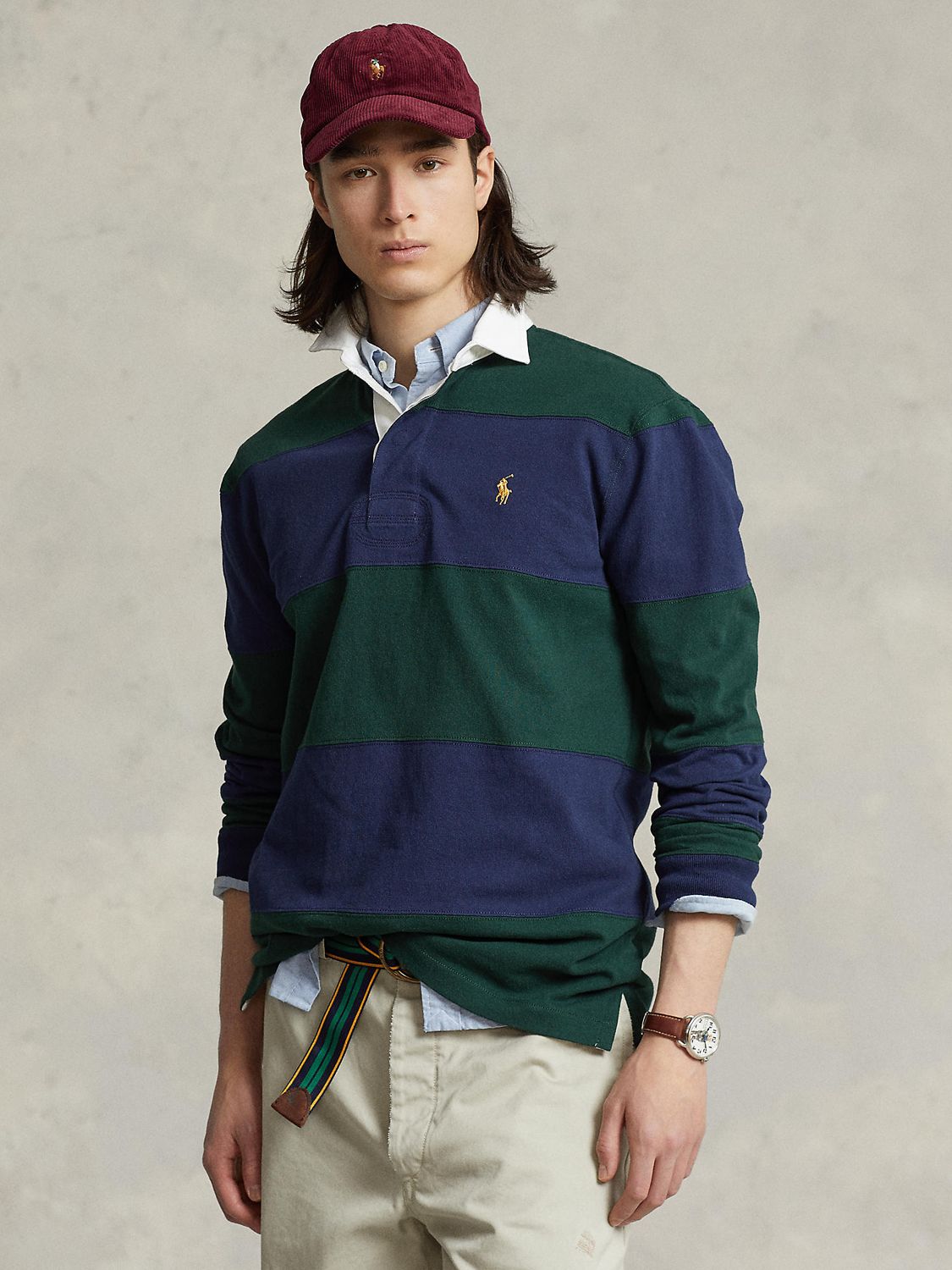 Polo Ralph Lauren Stripe Rugby Shirt, Navy/Green