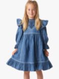 Angel & Rocket Kids' Embroidered Yoke Ruffle Trim Dress, Denim