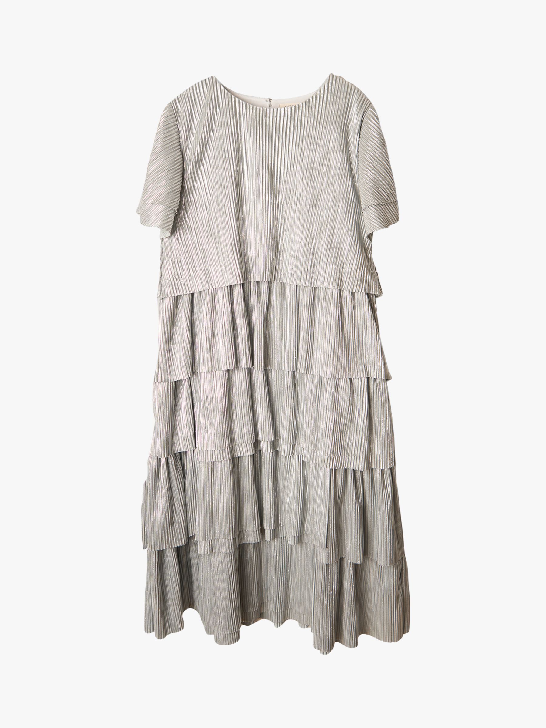 Buy Angel & Rocket Kids' Amelie Tiered Crinkle Mesh Party Dress, Silver Online at johnlewis.com