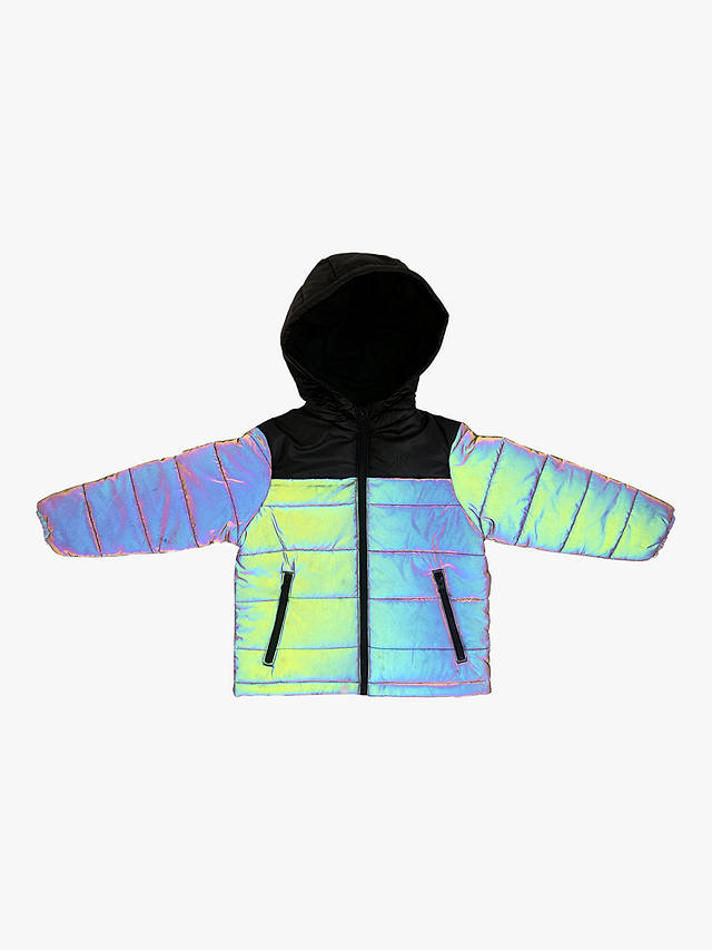 Angel & Rocket Kids' Chase Colour Block Holographic Quilted Jacket, Black/Multi