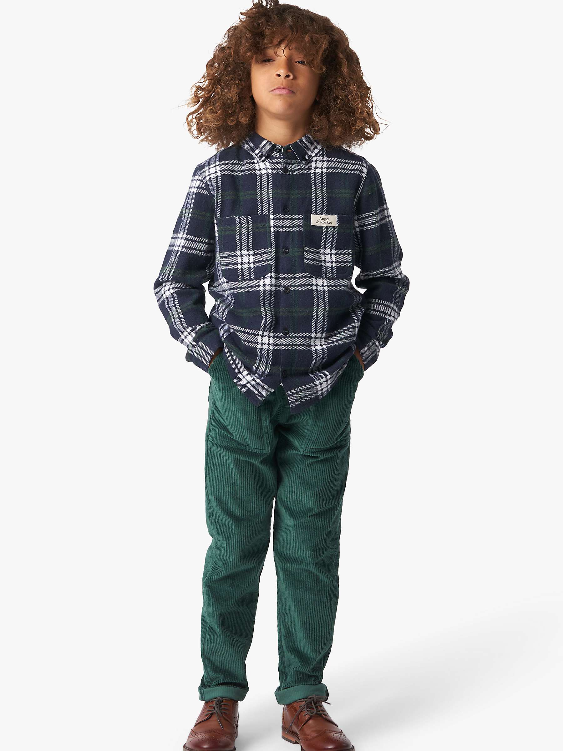Buy Angel & Rocket Kids' Lorenzo Check Shirt, Green Online at johnlewis.com