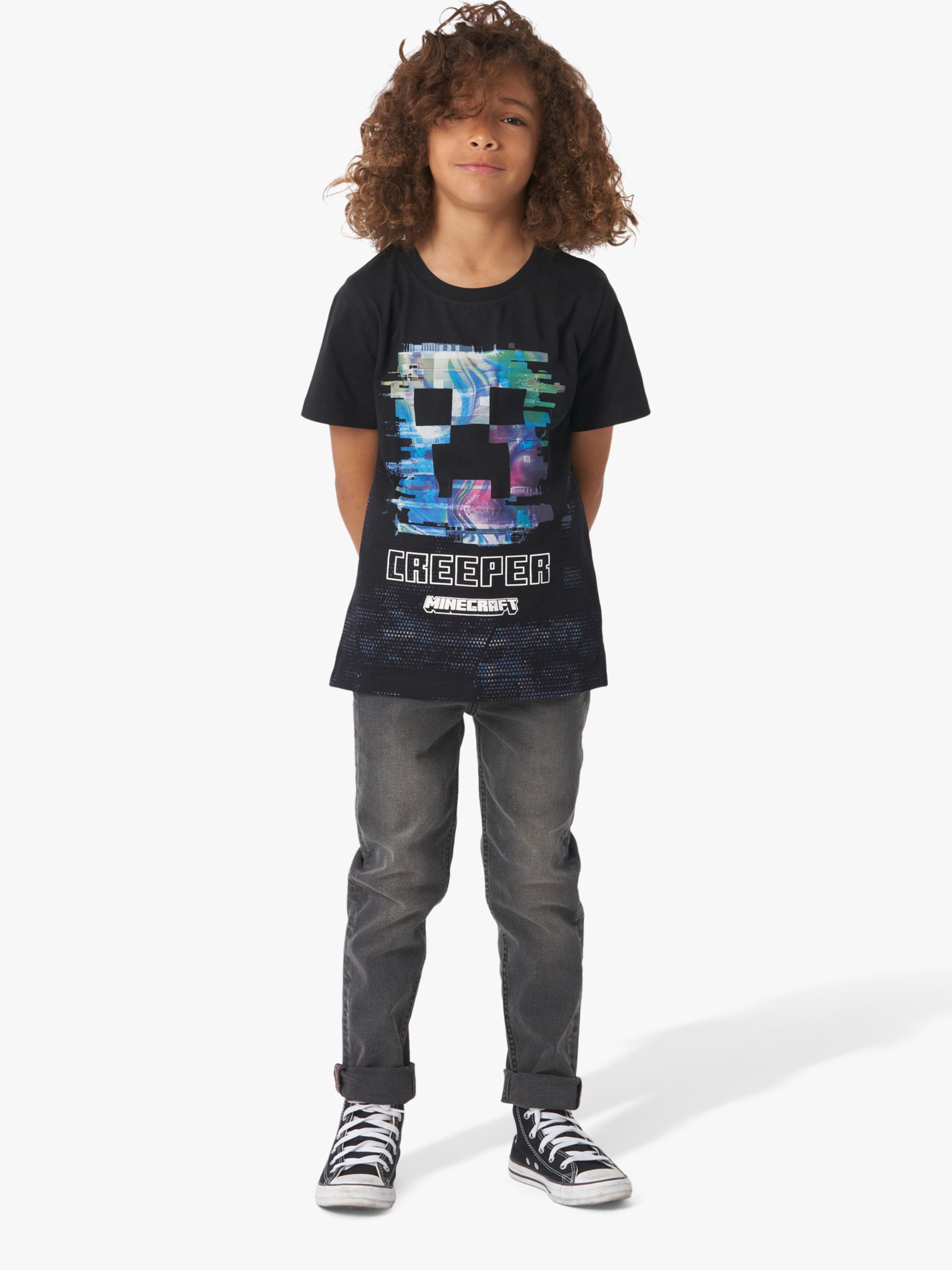 Angel & Rocket Kids' Creeper Minecraft T-Shirt, Black at John Lewis &  Partners