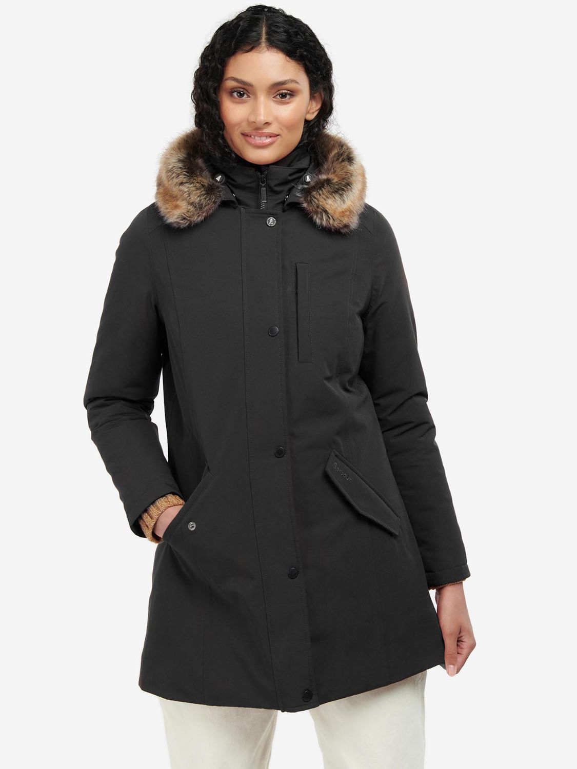 Barbour Maya Faux Fur Hood Jacket, Black at John Lewis & Partners