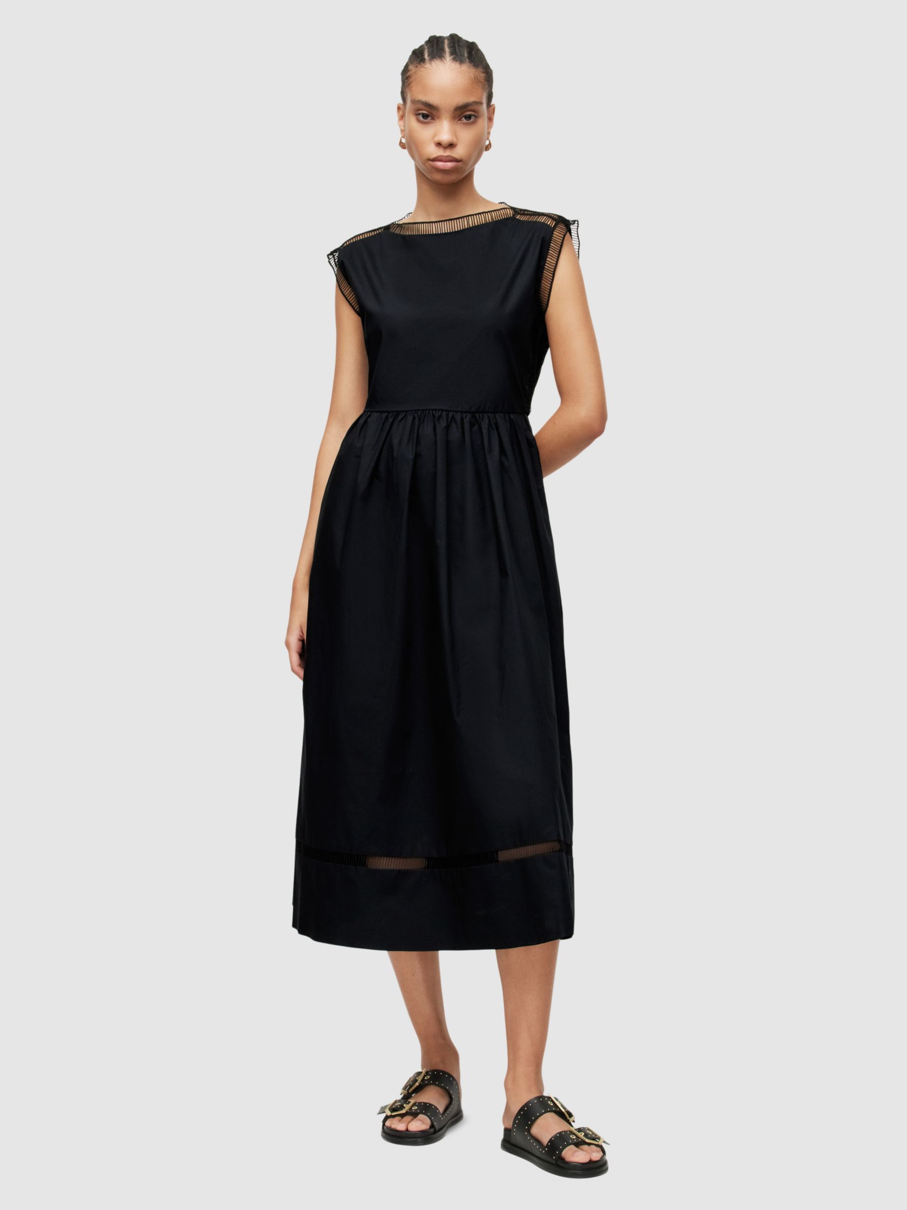 AllSaints Sabella Cotton Midi Dress, Black at John Lewis & Partners
