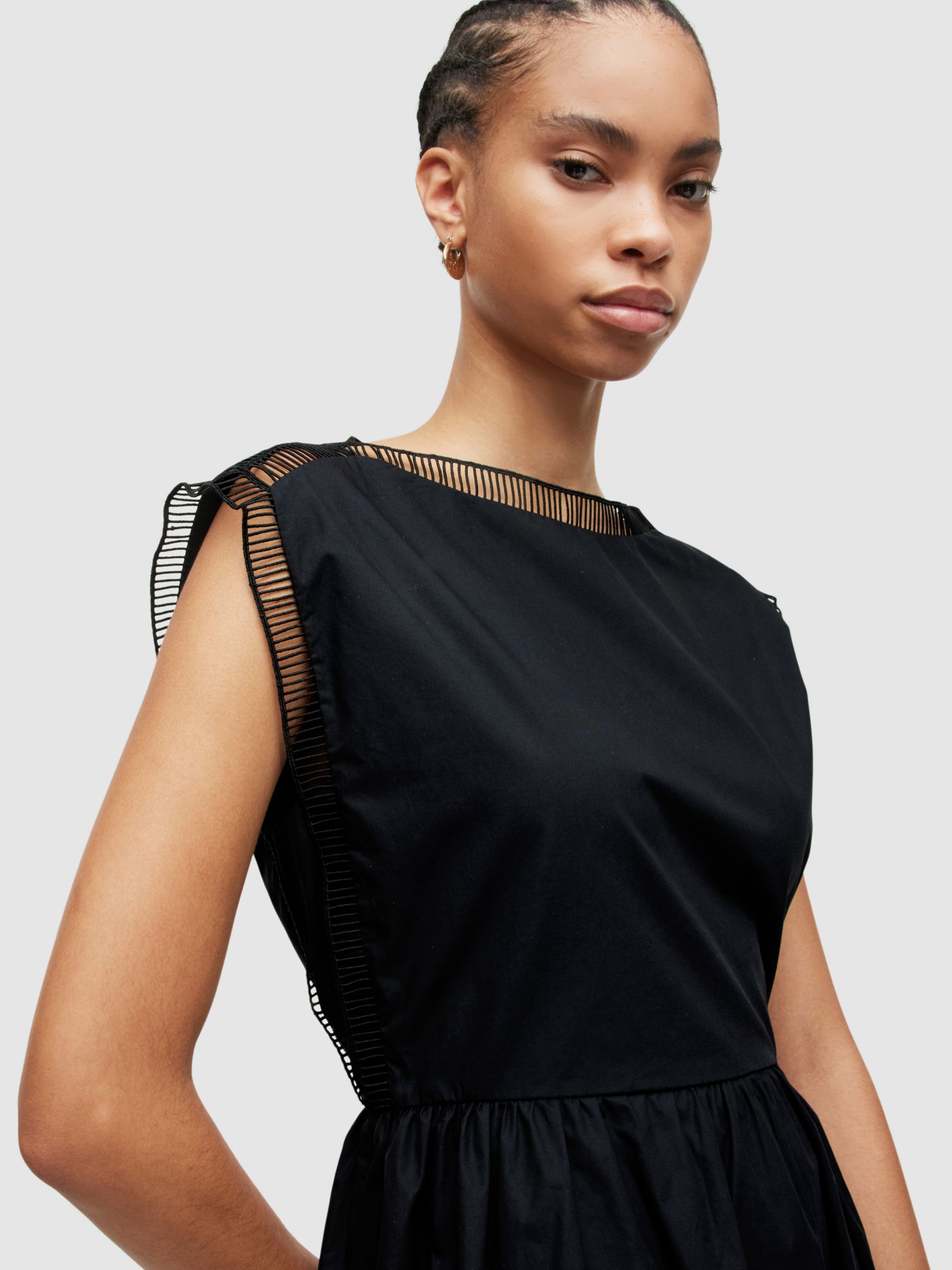 AllSaints Sabella Cotton Midi Dress, Black at John Lewis & Partners