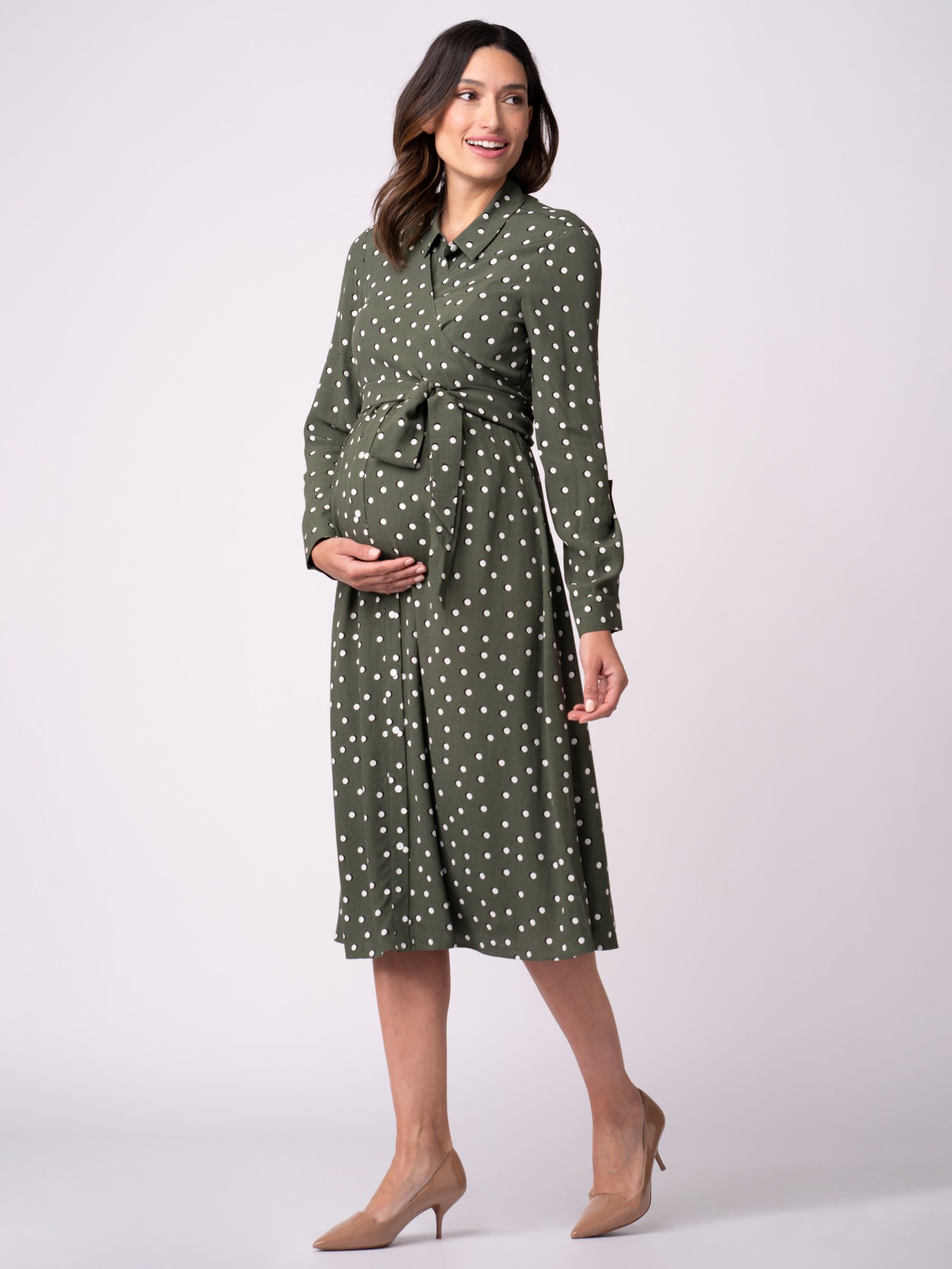Seraphine Bless Spot Shirt Maternity & Nursing Dress, Khaki, 6