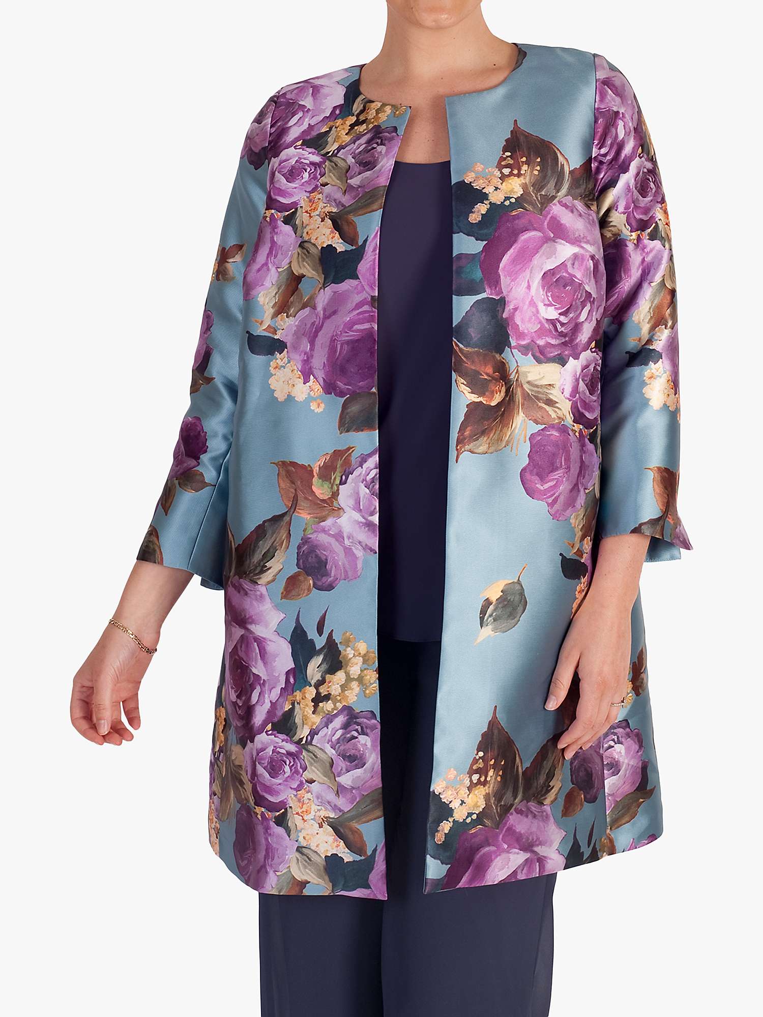 Buy chesca Floral Satin Twill Coat, Blue Steel/Magenta Online at johnlewis.com
