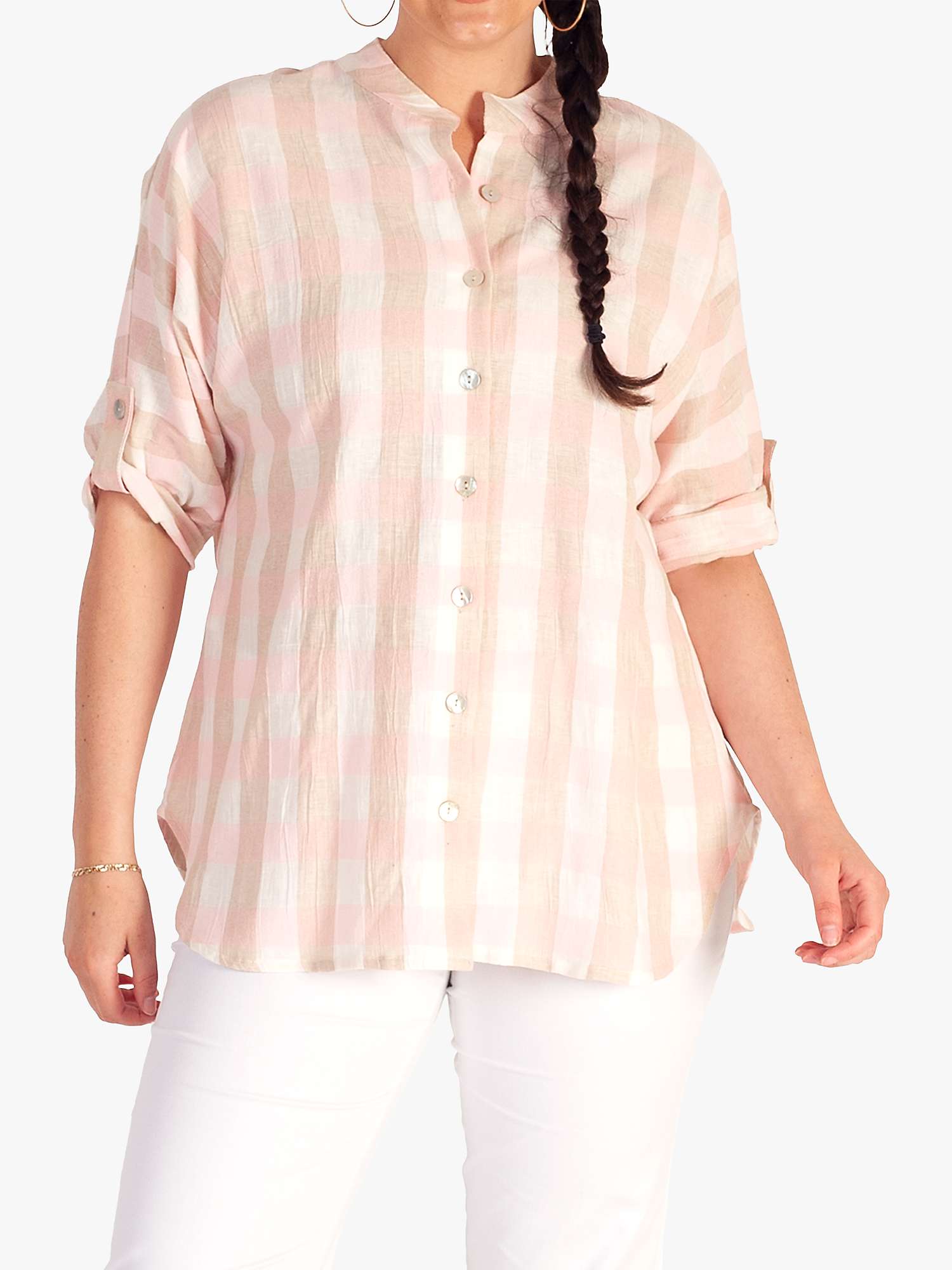 Buy chesca Check Linen Blend Shirt, Blush Online at johnlewis.com